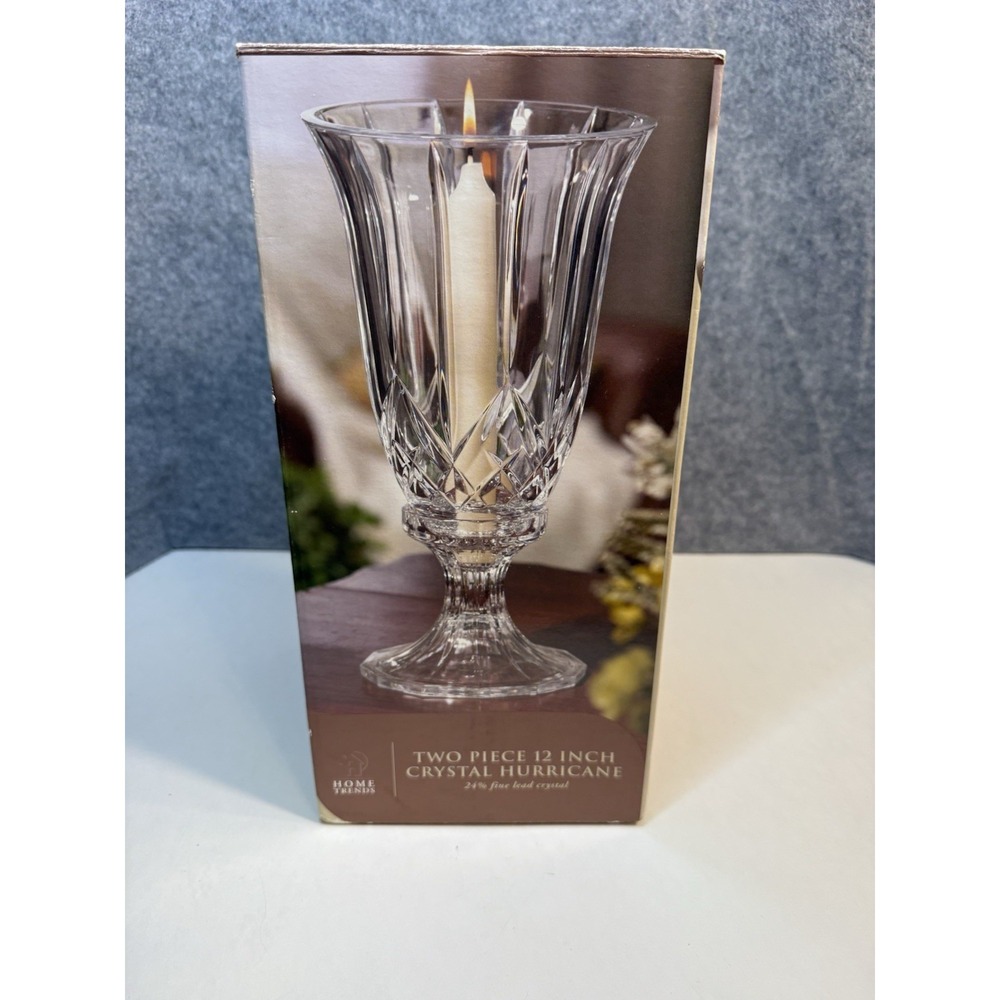Home Trends 2 Piece 12 Inch Crystal Hurricane 24% Fine Lead Crystal